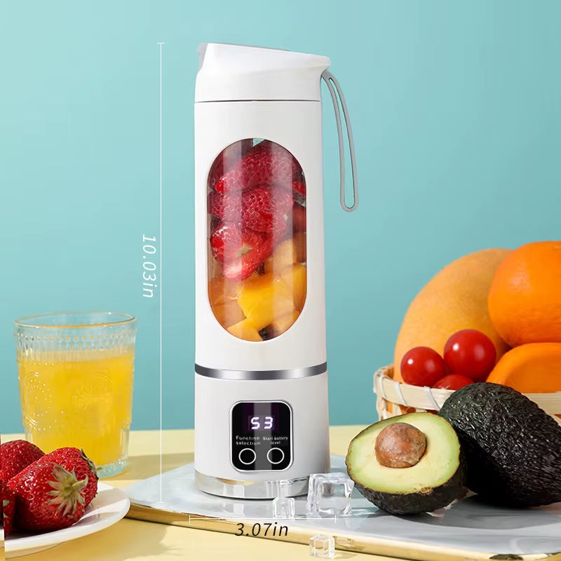 10 Blades Portable Fruit Juicer 450Ml Capacity 3 Gears USB Rechargeable Blender Ice Crusher, Can Make Smoothies/Ice
