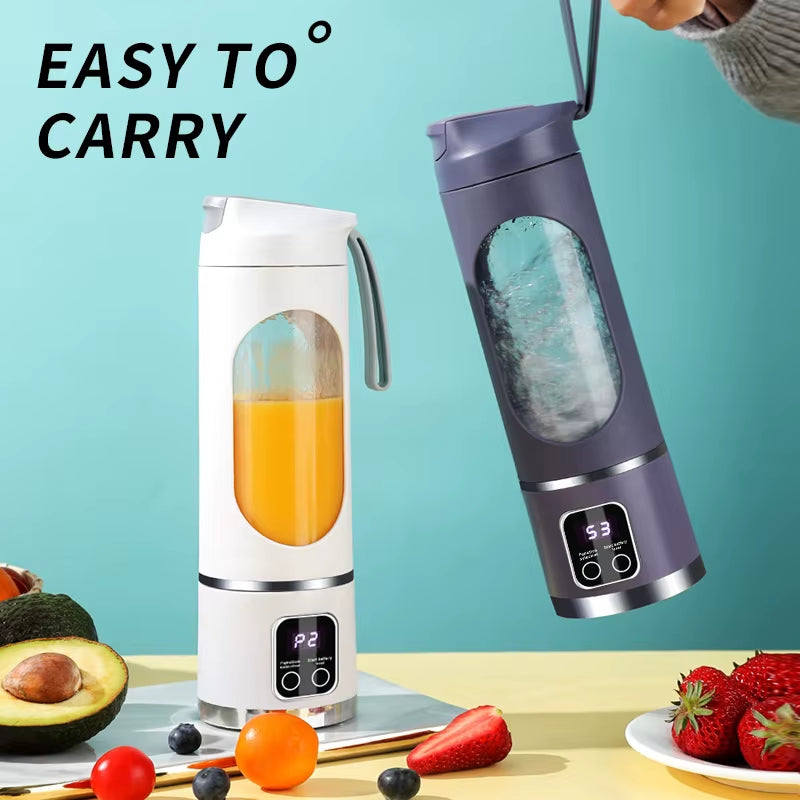 10 Blades Portable Fruit Juicer 450Ml Capacity 3 Gears USB Rechargeable Blender Ice Crusher, Can Make Smoothies/Ice