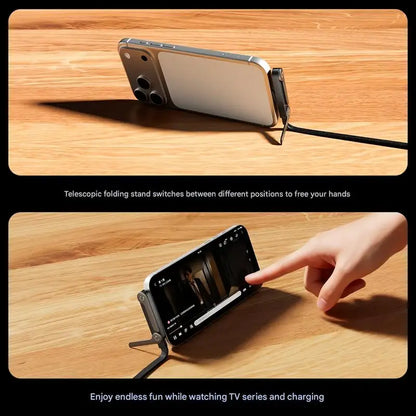 2-In-1 Invisible Holder Charger Cable 240W Fast Charging Foldable Phone Holder Data Cable with Built-In Phone Stand