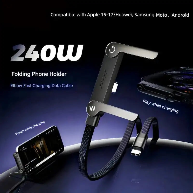 2-In-1 Invisible Holder Charger Cable 240W Fast Charging Foldable Phone Holder Data Cable with Built-In Phone Stand