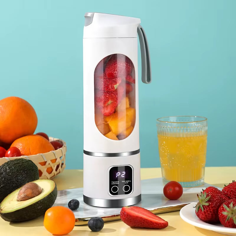 10 Blades Portable Fruit Juicer 450Ml Capacity 3 Gears USB Rechargeable Blender Ice Crusher, Can Make Smoothies/Ice